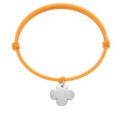 Bransoletka z posrebrzaną okrągłą koniczyną na grubym pomarańczowym sznurku fluo. Brązowe bransoletki Lilou, posrebrzane. Za 129.00 zł.