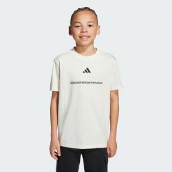 Koszulka adidas Slogan Single Jersey. Białe bluzki Adidas, bez wzorów, z jersey, sportowe, bez kołnierzyka, bez ramiączek. W wyprzedaży za 51.97 zł.