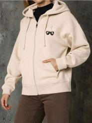 Rozpinana bluza z kapturem - beżowy. Brązowe bluzy Sinsay, l, bez wzorów, z kapturem. Za 49.99 zł.