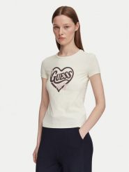 Guess T-Shirt V6YI09 K4276 Kremowy Slim Fit. Białe t-shirty Guess, l, z aplikacjami, z bawełny, bez kołnierzyka, bez ramiączek. Za 154.99 zł.