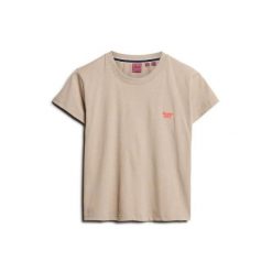 T-shirt dopasowany z logo dla kobiet Superdry Essential. Szare t-shirty Superdry, bez wzorów, bez kołnierzyka, bez ramiączek. Za 122.10 zł.