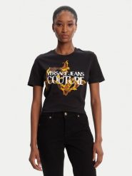 Versace Jeans Couture T-Shirt 79HAHE06 CJ00E Czarny Regular Fit. Czarne t-shirty Versace Jeans Couture, xxs, bez wzorów, z bawełny, bez kołnierzyka, bez ramiączek. Za 649.99 zł.