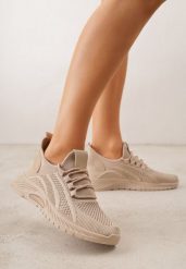 Ciemnobeżowe Sznurowane Buty Sportowe na Grubszej Podeszwie Unamarie. Brązowe obuwie sportowe Born2be, z dresówki, bez zapięcia, trekkingowe. Za 64.99 zł.