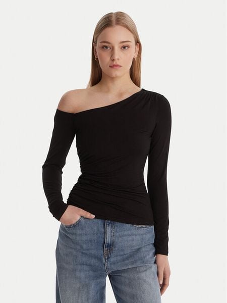 Guess Bluzka W6RP02 KC1J2 Czarny Regular Fit. Czarne bluzki Guess, s, z aplikacjami, z wiskozy, bez kołnierzyka, bez ramiączek. Za 299.99 zł.