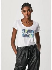 Pepe Jeans FOOTWEAR Koszulka w kolorze białym rozmiar: S. Białe bluzki Pepe Jeans FOOTWEAR, s, bez wzorów, z jeansu, bez kołnierzyka, bez ramiączek. Za 48.28 zł.