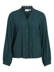Vila Bluzka "Grace" w kolorze ciemniozielonym rozmiar: 36. Zielone bluzki Vila, bez wzorów, z koronki, bez kołnierzyka, bez ramiączek. Za 129.95 zł.