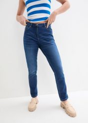 Dżinsy ze stretchem o kroju boyfriend, mid waist. Czarne jeansy bonprix, bez wzorów. Za 124.99 zł.