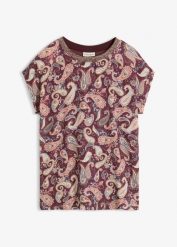 Bluzka T-shirtowa. Czerwone bluzki bonprix, bez wzorów, eleganckie, bez kołnierzyka, bez ramiączek. Za 109.99 zł.