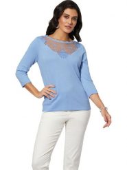 Creation L Sweter w kolorze błękitnym rozmiar: 42. Niebieskie swetry creation L, l, bez wzorów, bez ramiączek. Za 76.04 zł.