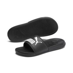 Klapki Popcat 20 PUMA Black White. Białe klapki Puma, bez wzorów, z materiału, bez obcasa. W wyprzedaży za 104.00 zł.