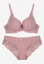 Jasnofioletowy Koronkowy Komplet Majtki Figi i Biustonosz Eziselle. Fioletowe figi Renee, bez wzorów, z jeansu. Za 39.99 zł.