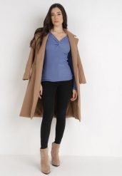 Niebieski Sweter Ampippe. Niebieskie swetry Born2be, bez wzorów, z dzianiny, bez ramiączek. Za 39.99 zł.