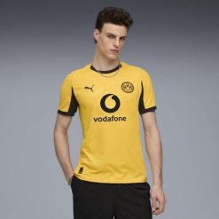 Oficjalna koszulka piłkarska Puma Borussia Dortmund 25/26 Trzecia. Bluzki Puma, m, bez wzorów, z materiału, sportowe, bez kołnierzyka, bez ramiączek. Za 459.99 zł.