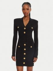 Balmain Sukienka dzianinowa DF1R8059KB07 Czarny Regular Fit. Czarne sukienki Balmain, bez wzorów, z dzianiny, bez kołnierzyka, bez ramiączek. Za 6,919.00 zł.