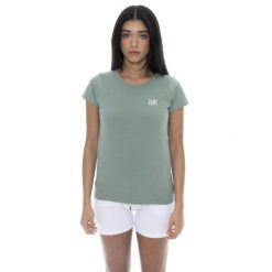 Koszulka z bawełna na trening na czas wolny. Zielone bluzki LEONE 1947 APPAREL, bez wzorów, z bawełny, sportowe, bez kołnierzyka, bez ramiączek. W wyprzedaży za 62.12 zł.