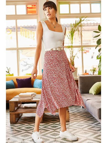 Olalook Spódnica w kolorze czerwono-białym rozmiar: S. Czerwone spódnice Olalook, s, bez wzorów, midi. Za 52.42 zł.
