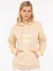 Zwillingsherz Bluza "Good Vibes Only" w kolorze beżowym rozmiar: L/XL. Brązowe bluzy sportowe Zwillingsherz, l, bez wzorów, z kapturem. Za 185.45 zł.