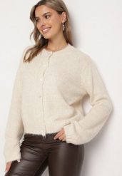 Beżowy Casualowy Kardigan o Klasycznym Kroju Riathiel. Brązowe kardigany Born2be, uniwersalny, bez wzorów, z jeansu. Za 169.99 zł.