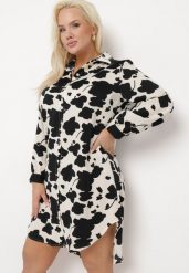 Biało-Czarna Sukienka Koszulowa z Abstrakcyjnym Wzorem i Podwijanymi Rękawami Grailuna. Białe sukienki Born2be, plus size, bez wzorów, bez kołnierzyka, plus size, bez ramiączek, midi, koszulowe. Za 89.99 zł.