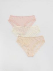 Koronkowe majtki figi 3 pack - kremowy. Białe figi Reserved, l, bez wzorów, z koronki. Za 59.99 zł.
