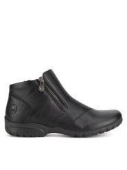 Rieker Botki L4663-01 Czarny. Czarne botki Rieker, bez wzorów, z materiału, bez obcasa, na płaskiej podeszwie, bez zapięcia. Za 244.99 zł.