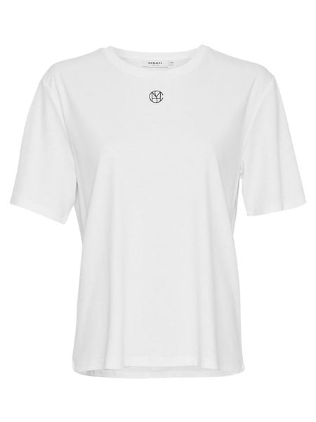 MOSS COPENHAGEN Koszulka "Melea Icon" w kolorze białym rozmiar: M/L. Białe bluzki Moss Copenhagen, l, bez wzorów, z bawełny, bez kołnierzyka, bez ramiączek. Za 74.81 zł.