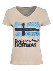 Geographical Norway Koszulka "Jarine" w kolorze beżowym rozmiar: M. Brązowe bluzki Geographical Norway, m, bez wzorów, bez kołnierzyka, bez ramiączek. Za 39.49 zł.