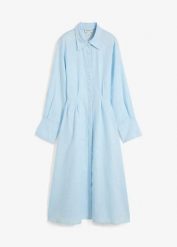 Sukienka szmizjerka z czystego lnu. Niebieskie sukienki bonprix, bez wzorów, bez kołnierzyka, bez ramiączek, szmizjerki. Za 209.99 zł.