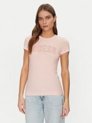 Guess T-Shirt W5GI04 J1314 Różowy Slim Fit. Czerwone t-shirty Guess, l, z aplikacjami, z bawełny, bez kołnierzyka, bez ramiączek. Za 109.99 zł.