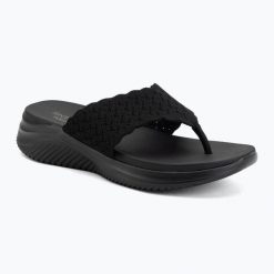 Klapki damskie SKECHERS Ultra Flex 3.0 Rhythm Waves. Czarne klapki Skechers, bez wzorów, bez obcasa. Za 199.99 zł.
