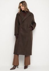 Brązowy Jednorzędowy Płaszcz Oversize z Wełny i Wiskozy Daritila. Brązowe płaszcze Born2be, l, bez wzorów, z jeansu, bez kaptura. Za 289.99 zł.