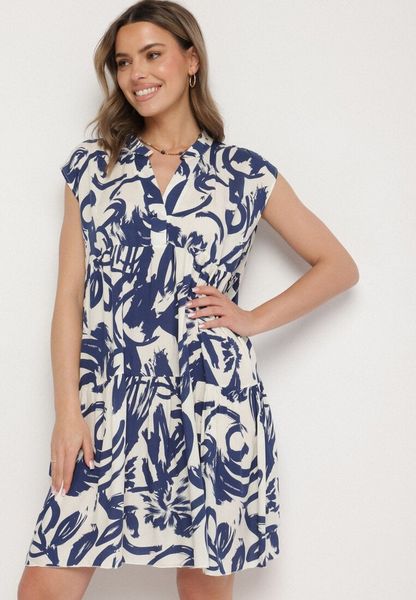 Niebieska Bawełniana Sukienka z Abstrakcyjnym Wzorem Lioraia. Niebieskie sukienki Born2be, na co dzień, l, bez wzorów, z bawełny, eleganckie, bez kołnierzyka, bez ramiączek, midi, proste. Za 44.99 zł.