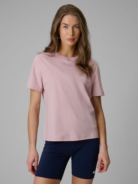 4F T-shirt regular gładki damski - różowy M. Czerwone t-shirty 4f, m, bez wzorów, z materiału, bez kołnierzyka, bez ramiączek. W wyprzedaży za 59.99 zł.