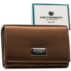 Duży portfel damski wykonany ze skóry naturalnej i ekologicznej w brązowym kolorze PTN PS112-HNL Peterson. Brązowe portfele Peterson, bez wzorów, ze skóry. Za 149.99 zł.