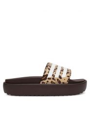 Adidas Klapki adilette Platform Slides JR9234 Brązowy. Brązowe klapki Adidas, bez wzorów, ze skóry, bez obcasa. Za 239.99 zł.