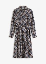 Szmizjerka z miękkiej flaneli. Białe sukienki bonprix, bez wzorów, z bawełny, bez kołnierzyka, bez ramiączek, koszulowe. Za 139.99 zł.