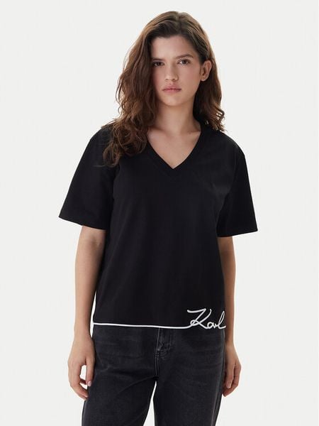 KARL LAGERFELD T-Shirt B1W17031 Czarny Relaxed Fit. Czarne t-shirty KARL LAGERFELD, s, bez wzorów, z bawełny, bez kołnierzyka, bez ramiączek. Za 429.99 zł.