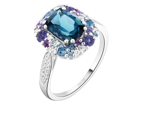 Pierścionek z białego złota z brylantami i kamieniami ozdobnymi - próba 585. Białe pierścionki Apart, z brylantem, złote. Za 7,590.00 zł.