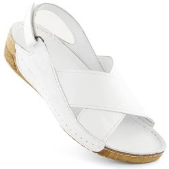 Skórzane sandały damskie na rzep białe T.Sokolski L311. Białe sandały bez wzorów, ze skóry, eleganckie, bez obcasa, bez zapięcia. Za 398.98 zł.