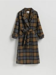 Płaszcz z wełną - wielobarwny. Płaszcze Reserved, l, bez wzorów, z tkaniny, bez kaptura. Za 399.99 zł.