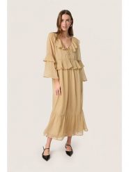 Soaked in Luxury Sukienka w kolorze beżowym rozmiar: M. Brązowe sukienki Soaked in Luxury, m, bez wzorów, bez kołnierzyka, bez ramiączek, midi, rozkloszowane. Za 165.99 zł.