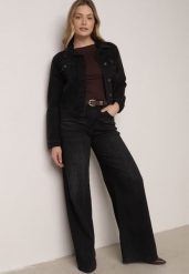 Czarne Jeansy o Szerokim Kroju Palazzo z Bawełną i Wysokim Stanem Zinnalitte. Czarne jeansy Born2be, l, bez wzorów, z podwyższonym stanem. Za 129.99 zł.