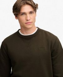Superdry Bluza Essential Stacked Logo z dekoltem typu crew – bawełna organiczna. Szare bluzy Superdry, xl, z aplikacjami, z bawełny, bez kaptura. Za 372.45 zł.