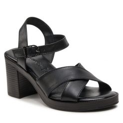 Sandały Tamaris. Czarne sandały Tamaris, bez wzorów, bez obcasa, na słupku, bez zapięcia. Za 379.99 zł.