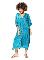 Aller Simplement Kaftan w kolorze niebieskim rozmiar: 34-40. Niebieskie sukienki Aller Simplement, bez wzorów, z wiskozy, bez kołnierzyka, bez ramiączek, maxi. Za 96.60 zł.