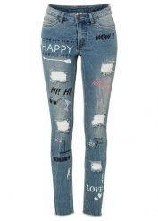Dżinsy skinny, mid waist. Niebieskie jeansy bonprix, bez wzorów. Za 159.99 zł.