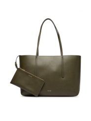 Calvin Klein Torebka Foil Logo Tote W/Pouch LV04F3274G Zielony ciemny. Zielone shopper Calvin Klein, bez wzorów, ze skóry, bez dodatków. Za 649.99 zł.
