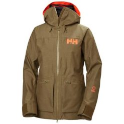 Damska kurtka narciarska Helly Hansen Powderqueen 3.0. Brązowe kurtki narciarskie Helly Hansen, l, bez wzorów, z materiału, bez kaptura, narciarskie, primaloft. Za 1,645.45 zł.