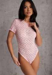 Różowe Body z Koronki z Krótkim Rękawem Dorilie. Czerwone body Renee, l, bez wzorów, z jeansu. Za 69.99 zł.