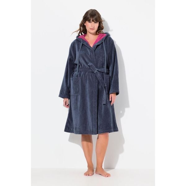 Damskie Szlafrok dwustronny frotte kieszenie. Fioletowe szlafroki Ulla Popken, l, bez wzorów, z bawełny, plus size, bez ramiączek, bez kaptura. W wyprzedaży za 279.99 zł.